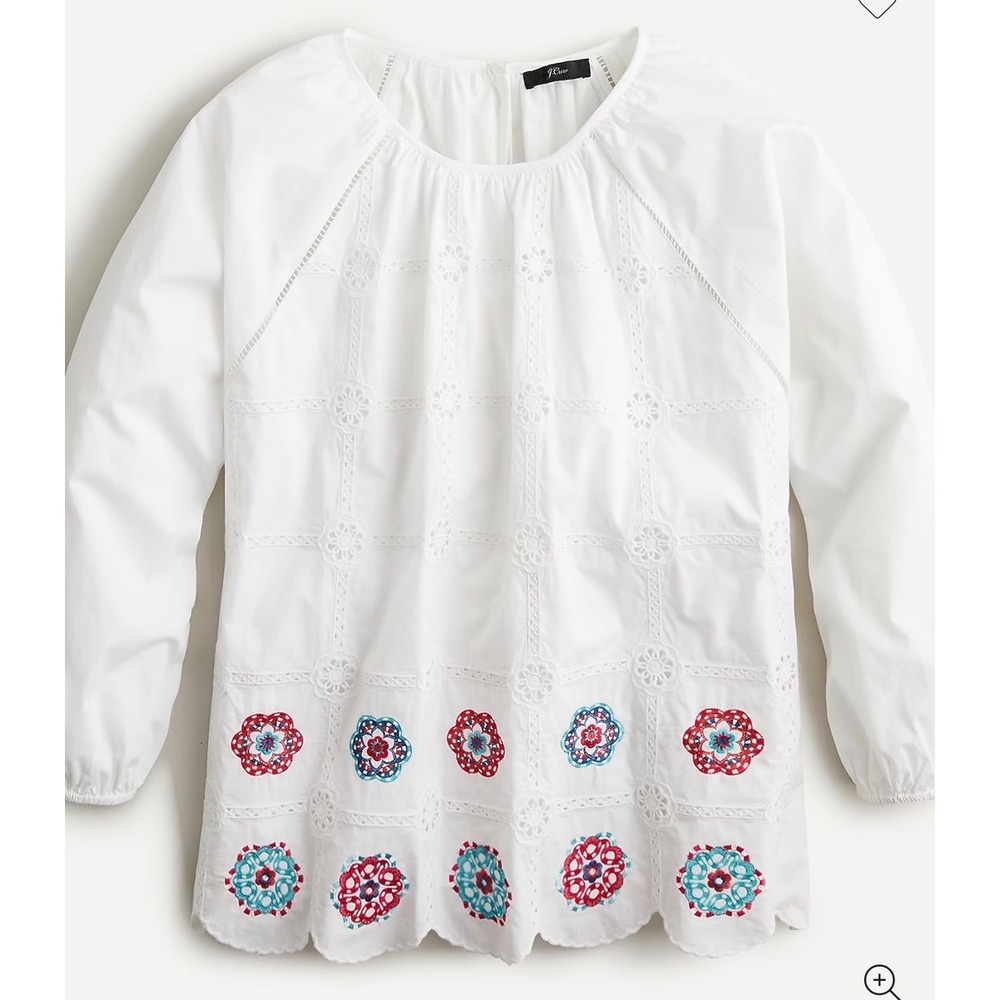 J.Crew Re-Imagined White‎ Eyelet Embroidered Scalloped Hem Blouse Small